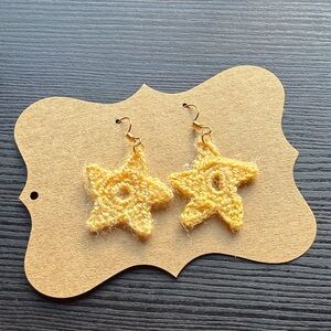 Handmade Yellow Star Christmas Crochet Earrings